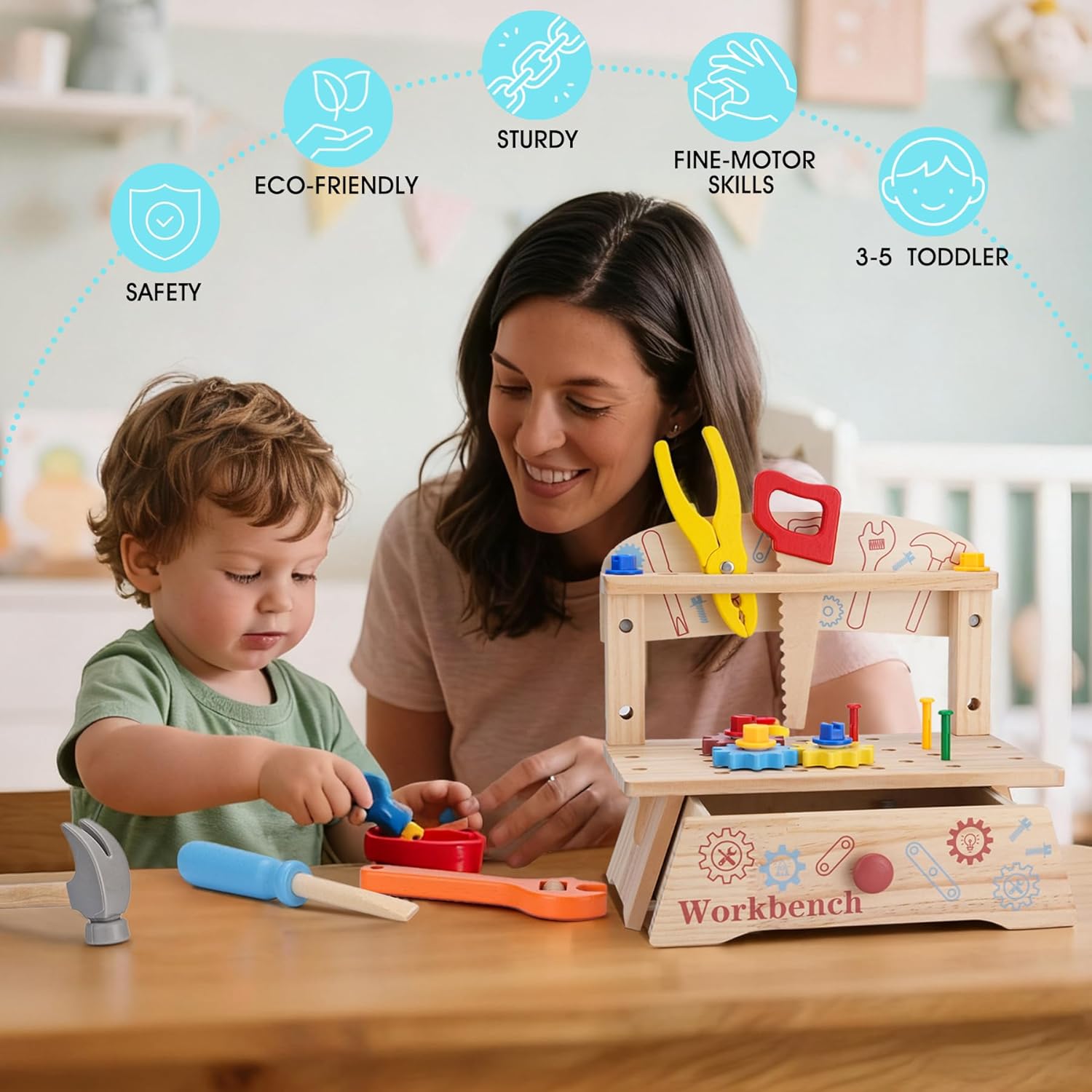Wooden Tool Bench for Kids,Mon - Gardening Tools For Toddlers ulasan dan harga